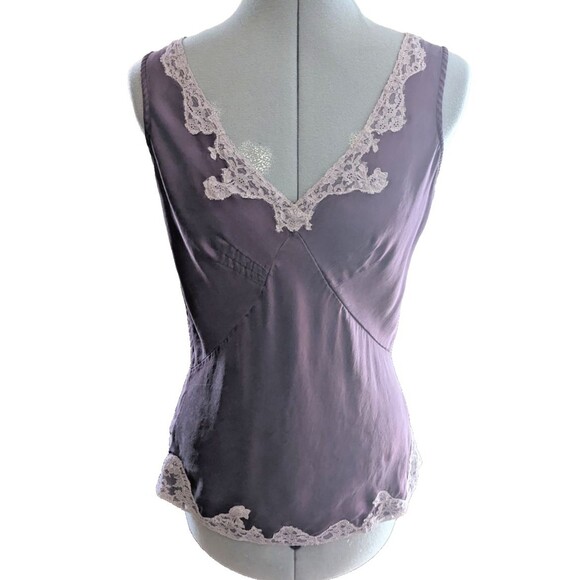 Leigh Bantivoglio Tops - 90s Y2K Leigh Bantivoglio Silk lace Camisole Tank L Purple Fairycore Romantic